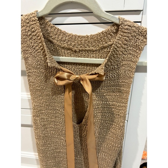 Khaki Knit Sleeveless Mini Dress with Back Bow Tie - Size Small - Picture 3 of 5